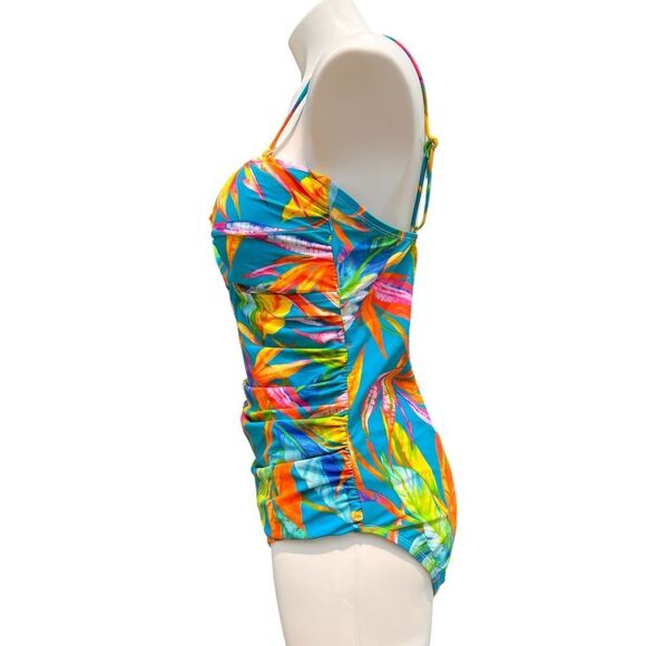 Chaps Tropical Blue One Piece Swimsuit Size 16 - Picture 2 of 8